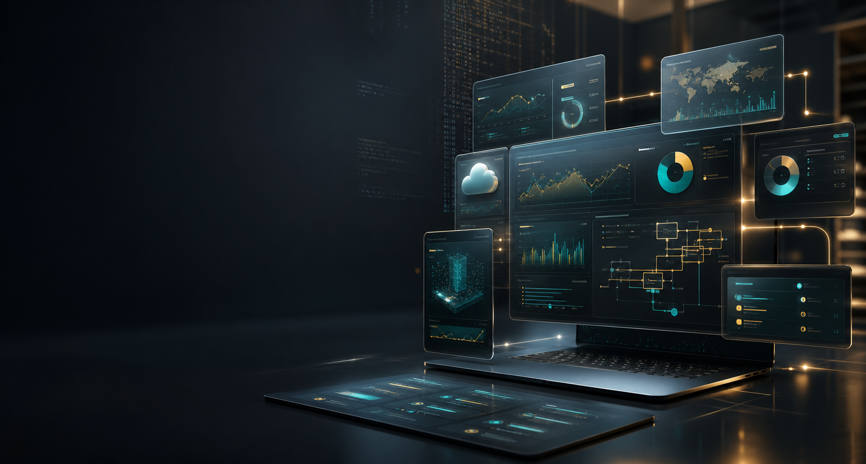 Interfaces digitales de productos conectados sobre un escritorio tecnologico